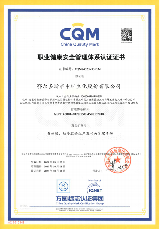 45001职业健康安全管理体系认证证书